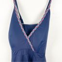 Cacique  Swim Navy Blue Ruffles Adjustable Straps Built In Bra Tankini, Size 28 Photo 4