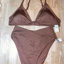 Aerie Large 2 Piece  Ribbed Shine Crossover High Cut Cheeky Bikini Top & Bottom Photo 0