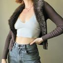 The Loft Vintage Y2K Chocolate Brown Faux Fur Trim Crop Cardigan Sweater Photo 2