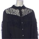 Alexis  Silk Lace Trim Mock Neck Blouse with Faceted Buttons Black Size L Photo 3