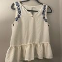 LC Lauren Conrad White sheer tank with navy blue embroidery details size large from Lauren Conrad Photo 2