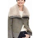 Banana Republic  Womens Faux Fur Coat Jacket Plaid Lined Zip Up Gray Yellow Small Photo 0