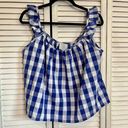 Joie Royal Blue Flutter Sleeve Gingham Top Large Photo 6