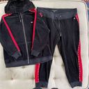 Tommy Hilfiger  Sport Red Black Logo Velour Track Suit Hoodie Pants 0X 1X Photo 0