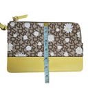 DKNY  Logo Wristlet Pouch Clutch Zipper Bag Daisies Saffron Leather Yellow Brown Photo 8