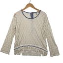 BKE Vintage  Cream Lace Crochet Long Sleeve Fringe Hem Sweater Top Size Medium Photo 0