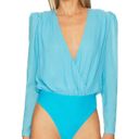 NBD  Milly Chiffon Wrap Top Bodysuit Pastel Blue MEDIUM Ballet Sheer $178 NEW Photo 1