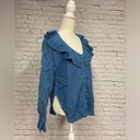 We The Free Free People Amber Ruffle Top Button Down Blue Photo 6