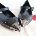 Valentino Garavani Valentino Black Silver Rockstud Quilted Spike Mary Jane Cap Toe Ballet Flats Photo 8