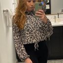 Le lis Leopard Print Long Balloon Sleeve Turtleneck Crop Top in Gray/Black NWT Photo 5