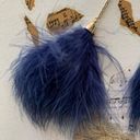 Ettika  x Revolve 18K Gold Plated Chain Pom Duster Blue Drop Feather Earrings Photo 6