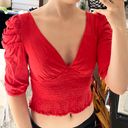 Free People Red Ruffled Blouse Photo 3