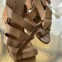 American Eagle  faux leather strappy block heel tan sandals, boho, peep toe, 11M Photo 4