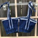 ZARA TRF DENIM CROP BRA FRAYED TOP XS Photo 3