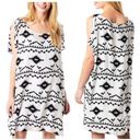 BB Dakota  Melody Aztec Shift Mini Dress Slit Shoulder Off White Size XS Photo 1