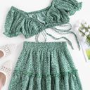 Zaful Sea Turtle Green Tiny Floral Print Tied Two Piece Dress sz S Photo 1