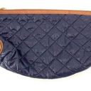 Tory Burch  Women's Quilted Top Zip Purse Cosmetic Bag Navy Blue Tan Size Large Photo 0