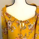 Nine Britton || Mustard floral print long sleeve flowy blouse Photo 1