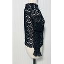 None Boho Open Knit Crochet Floral Lace Top Long Sleeves High Neck Black Size Large Photo 5