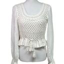 Free People NWT  - Megan Crochet Knit Ivory Top XS Boho Peasant Festival Blouse Photo 14