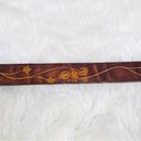 VINTAGE 90s Y2K Brown Tooled Leather Belt Brass Buckle Floral Sz 34 Small Medium Photo 5