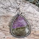 Handmade Teardrop Natural Charoite Gemstone Sterling Silver 1.7” Pendant Photo 0