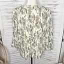 J.Jill  Women's XL Silk Pleated Crop Blazer Jacket Abstract Print Ivory Blue Photo 3