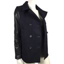 All Saints Zaskia Pea Coat Navy Wool Black Leather
Sleeves Double Breasted Photo 3