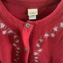 L.L.Bean Vintage  button up fleece cardigan red embroidered flower fair isle xl Photo 3