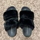 Wild Diva Black Faux Fur Double Band Slides Photo 4