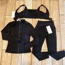 Set Tracksuit Long Jacket Cropped Bustier Bra High Waisted Leggings Workout Activewear Gym Set Slim Fit Cropped Leggings Sport Bra Black Photo 3