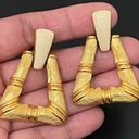 Monet Vintage  Enamel Bamboo Door Knocker Gold-tone Runway Statement Earrings 26g Photo 5