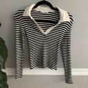 Mango Ribbed Knit Black White Striped Cropped Collared Top Photo 4