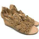 Petal Earth Women's Sz 9.5  Back Zip Wedge Heeled Sandals Laser Cut Leather Brown Photo 0