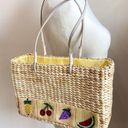 Vintage Y2K Braided Straw Fruit Bag Picnic Summer Boho Cottagecore Peasant Yellow Photo 0