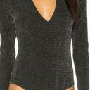 J.O.A. Low V Neck Long Sleeve Bodysuit in Black/silver Size Small Pre-owned Photo 1