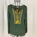 Christopher & Banks  Green and Gold Boho Top with Tassels Women’s Size Medium Photo 93