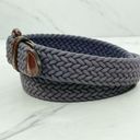 Vintage Blue  Braided Woven Belt with Brown Genuine Leather Trim Size Small S Photo 4