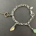 Origami Owl  Silver Tone Charm Bracelet 7” Key Green Bead Stone Charms A Photo 0