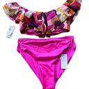 Trina Turk NWT  FAN FAIRE OFF THE SHOULDER RUFFLE BANDEAU SWIM TOP & Bottom Set Photo 1