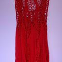 Spicy Red Open Knit Crochet Scoop Neck Rayon Tank Top Swim Cover Up Medium Photo 4