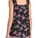 Pleione NEW  ANTHROPOLOGIE Square Neck Smocked Tank Black Purple Green Floral Top Photo 1