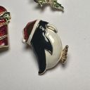 Christmas Holiday Brooch Pin Lot Of 3 Penguin In Santa Hat, Candy Cane, Bells Photo 2