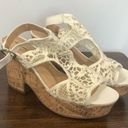 American Eagle  Women's Ivory Lace Peep Toe Cork Wedge Sandals White Size 8 WIDE Photo 4