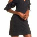 Devlin  Suede Ruffle Cold Shoulder Black Mini Dress Size 8 #D7JD415PSU Photo 0