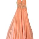 Tony Bowls  Le Gala Women Dress Size 8 Orange Coral Elegant Maxi Gown Sleeveless Photo 0