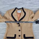 Oleg Cassini Vintage  Womens 6P Petite Wool Tan Black Contrast Trim Button Blazer Photo 6