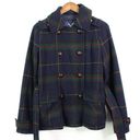 American Eagle  Plaid Double Breasted Pea Coat Navy M Photo 2