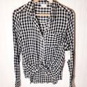 Abound NWT  Plaid Long Sleeve Tie Front Knot Tee Check XS Gingham Black White Photo 2