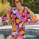 Trina Turk  Gemini Floral Print Cover Up Tunic Dress Drape Sleeve Swim Top Photo 1